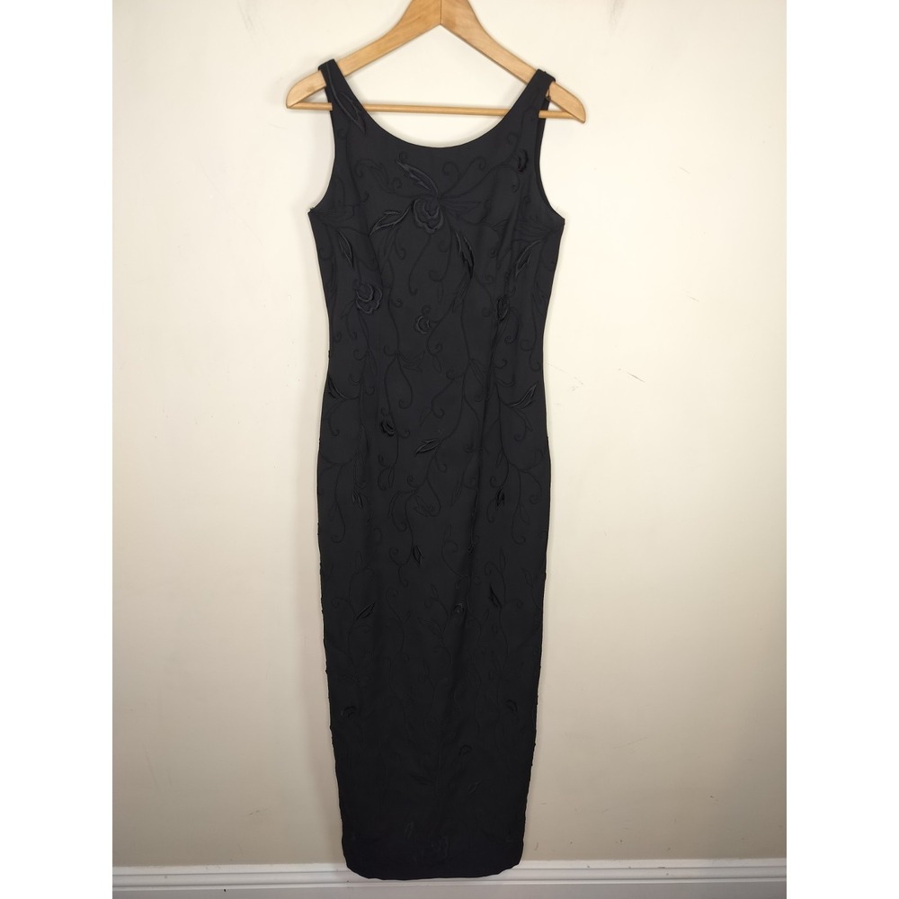 Marie St. Claire Black‎ Floral Embroidered Maxi Dress Vintage